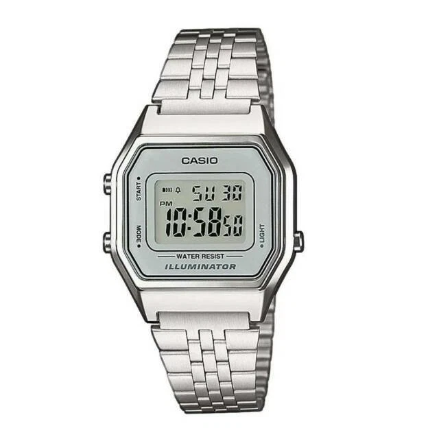 Casio Vintage LA680WEA-7EF 29mm Cassa in Resina Argento, Cinturino in Acciaio Inox, Orologio da Donna
