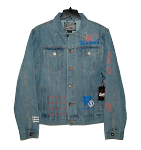 BROOKLYN CLOTH MFG CO. TRUCKER JACKET 'BLESSED' MEDIUM BLUE WASH DENIM JACKET S - Picture 1 of 12