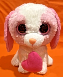 Ty Beanie Boo Cookie the Dog Plush White Pink 6" Retired 2011 with Heart - Picture 1 of 6