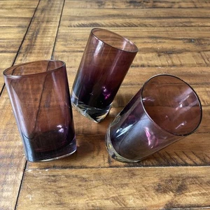 Amethyst/ Plum Tilted Slanted 3 Highball Tumblers 18 Oz Mint Condition! Rare! - Picture 1 of 24