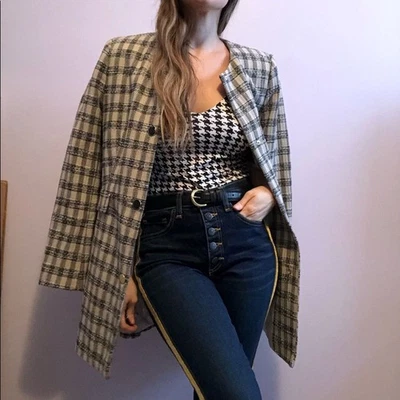 Abrigo de tweed a cuadros a cuadros ligero ZARA talla 4 oficina estilo Chanel Preppy Foto 1 de 4