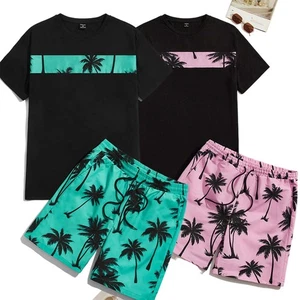 Mens Summer Outfit 2-Piece Set Short Sleeve T Shirts & Shorts Outdoor Sweatsuit - Picture 1 of 23