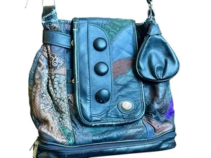 VTG Nas Purse Patchwork Suede Leather Lots Pockets Boho Statement Buttons See* - Picture 1 of 20