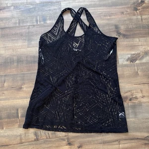 Traje de baño negro tropical hawaiano vestido XL patrón geométrico verano playa - Imagen 1 de 9