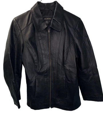 Chaqueta Lane Bryant Cuero Genuino Cremallera Mujer’s 14/16 Negra Ajustada Estilo Moto Foto 1 de 4