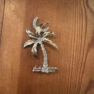 "Broche colgante vintage palmera luna broche joyería pedrería tono dorado 3""" - Imagen 1 de 6
