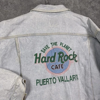 Hard Rock Cafe Jacket Mens XL Denim Puerto Vallarta Mexico Lightwash Vintage 90s - Image 1 of 4