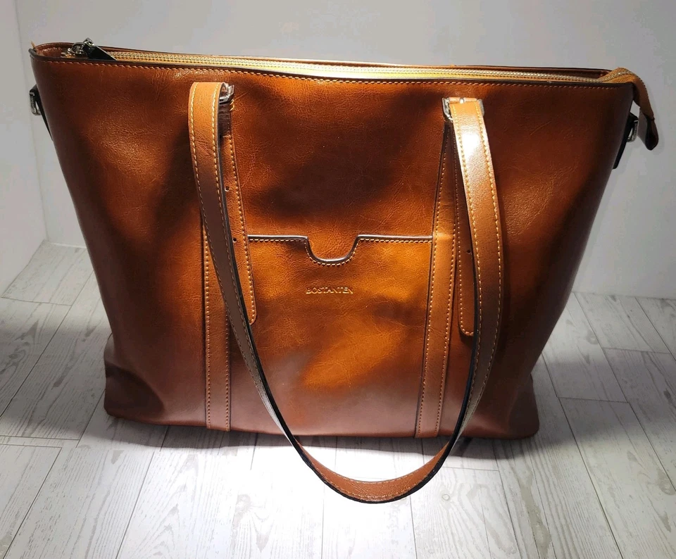 NWT BOSTANTEN Brown Leather Briefcase Shoulder Bag 15.6 Laptop Case — 第 1/4 张图片