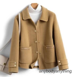 Women Short Coat Wool Blend Button Jacket Outwear Single Breasted Trench Coat - Picture 1 of 25