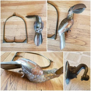 RARE 1970s MCM Sergio Bustamante Large Toucan Hanging Sculpture Copper Brass SIL - Picture 1 of 12