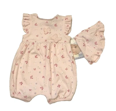 Vitaminas Bebé Rosa Mameluco y Sombrero Mariposas Flores Mangas Cortas Nuevo con Etiquetas 3-6 Mo Foto 1 de 4