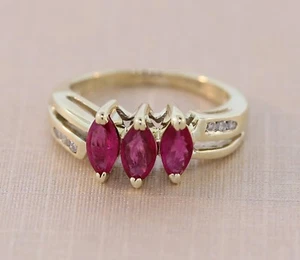 Natural red ruby diamond cocktail ring 14k yellow gold band H - I SI clarity - Picture 1 of 5