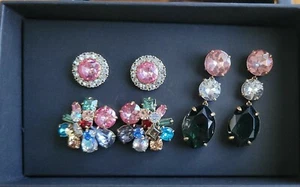 J. Crew Crystal Bold Statement Earrings Set of 3 wedding party career event New - Picture 1 of 4