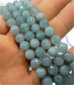 Faceted 10mm Blue Aquamarine Gemstone Round Loose Beads 15'' Strand - Picture 1 of 6