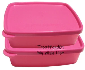 Tupperware Square Rounds 8 oz Half Size Freezer Mini Containers Set 2 Pink New - Picture 1 of 3