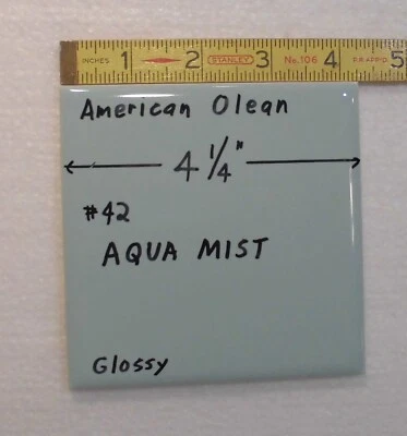 1 pc. Azulejo de cerámica brillante *Aqua Mist #42* American Olean 4-1/4" azul-verde Nuevo de Lote Antiguo Foto 1 de 4