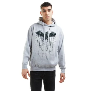 Batman Mens Hoodie Logo Spray Paint Pullover Jumper Grey S-XXL Official - Picture 1 of 6