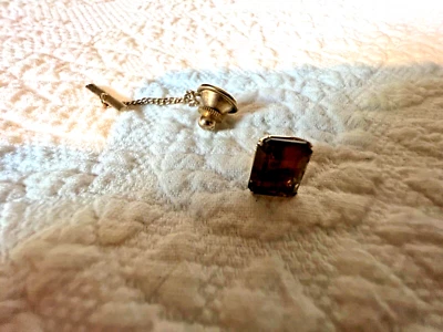  Vintage Topaz Gold Tone Metal Tie Tack/Pin - Image 1 of 4