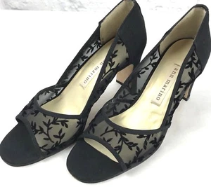 ANN MARINO Zapatos de Bomba Negros Artesanos Malla de Encaje Look Tacones Vestidos Punta Abierta 6 - Imagen 1 de 10