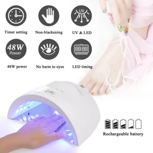 48W Cordless LED/UV Nail Lamp Light Gel Polish Nail Dryer Wireless Rechargeable - Picture 1 of 12