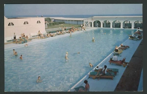 Montauk Long Island New York: Seltene 50er Jahre Postkarte SURF & CABANA CLUB Schwimmbad - Bild 1 von 2