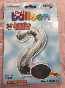 XL 34" Jumbo Number 2 Silver Foil Balloon Party Decorations - Picture 1 of 2