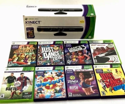 Microsoft Xbox 360 Kinect Motion Sensor Bar Complete With 8 Games  - Image 1 of 4