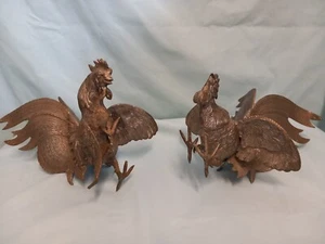 Vintage brass Fighting Rooster and Cockerel Pair Figurines - Picture 1 of 6
