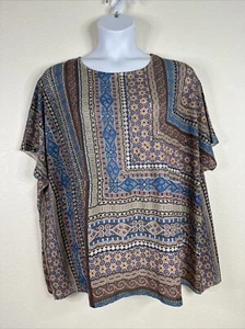 Französisch Blau Damen Übergröße 2X Mosaik Strick Oversize Top Kurzarm - Bild 1 von 10