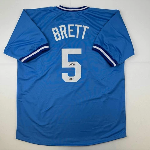 Facsimile Autographed George Brett Kansas City Blue Reprint Auto Jersey Men's XL Cover