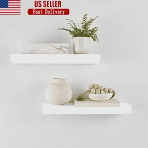 Set of 2 White Floating Shelves Wall Mount MDF Home Decor Storage Solutions New - Picture 1 of 9