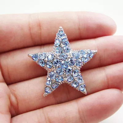 Small Size Blue Pentagram Woman Brooch Pin Pendant Star Rhinestone Crystal - Image 1 of 3