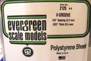 Evergreen Styrene #2125 V-Groove Siding 6"x 12", .125 Spacing - Picture 1 of 1
