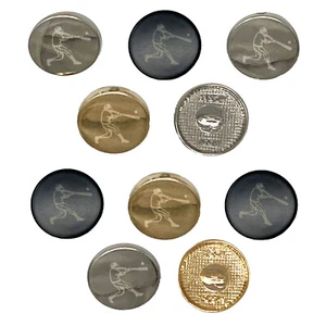Baseball Player Batter Hitting Ball 0.6" (15mm) Round Metal Buttons - Set of 10 - Picture 1 of 5