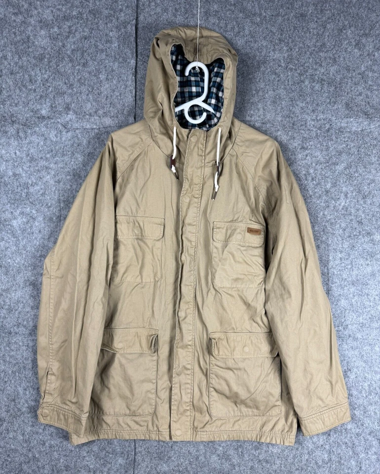 Volcom Jacket Men's XL Beige Chore Coat Full Zip Lined Hooded Pockets Military - Image 1 of 4