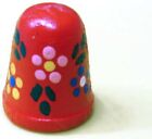 Wooden Thimble Red Flowers Heart