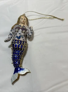 Blue Color lady Mermaid 6in Articulated Cloisonne With Gems Ornament 58104 C1 - Picture 1 of 5