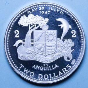 ANGUILLA 2 DOLLARI 1970 PROOF ARGENTO SILVER COIN COLLEZIONE NUMISMATICA - Imagen 1 de 2