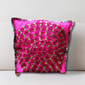 Guatemalan Huipil Cushion Cover Pink Fuchsia Floral Embroidery Handmade Boho - Picture 1 of 8