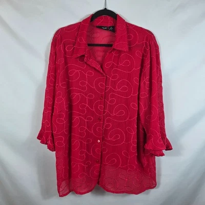 Maggie Barnes Dark Pink Blouse Women's Size 1X Embroidered Abstract Design - Image 1 of 4