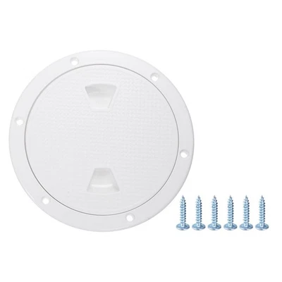 Boat Hatch, 6" Round Non Slip Plate Inspection Deck with Screws, White Foto 1 de 4