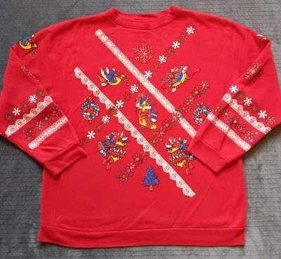 Sudadera Pullover Gráfico Vacaciones Años 90 Rojo Encaje Pájaro Navidad Grande De Colección  Foto 1 de 4