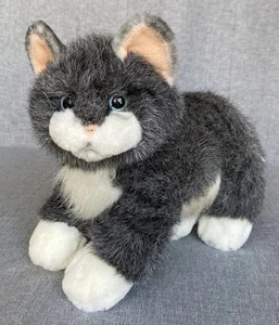 Incredible Petables Plush Gray Cat Blue Eyes Realistic Stuffed Animal Standing  - Picture 1 of 8