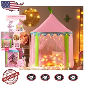 Shiny Princess Castle Tent w/ Star Lights & Carry Bag - 78" Tall Indoor Play - Picture 1 of 8