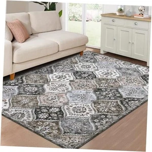 Machine Washable Moroccan Trellis Distressed Area Rug - Stain Resistant Non  - Picture 1 of 8