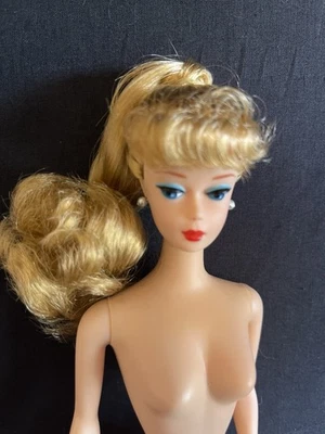 BARBIE Vintage Reproduction Blonde Ponytail Barbie Doll NUDE for OOAK or Display - Image 1 of 4