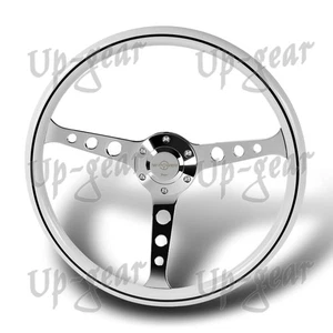White Wood With Black Line W-Power 380MM 6-Hole Chrome Spoke 15" Steering Wheel - Picture 1 of 7