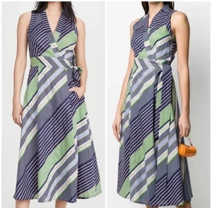 Tory Burch Overprinted Wrap Dress. Striped. Size 10 - Picture 1 of 13