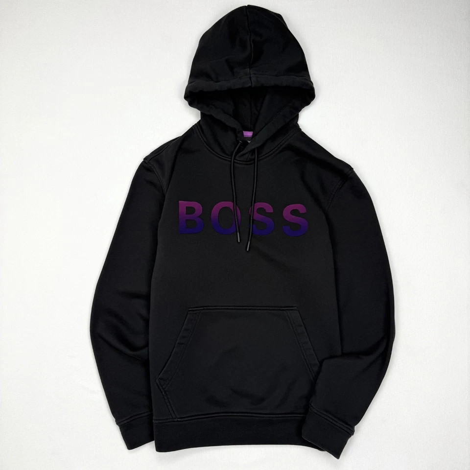 HUGO BOSS Moletom Pulôver com Capuz Masculino M/L Slim Fit Preto Logotipo Gradiente - Imagem 1 de 4