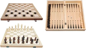 Nardy 3 in 1  Schach Backgammon Dame Spiel Schachspiel Brettspiel aus Holz 44x44 - Picture 1 of 6